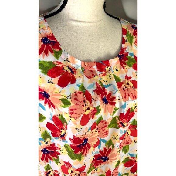 Talbots Floral Ruched Collar Sleeveless Blouse Large Bright Multicolor Keyhole - Picture 3 of 10